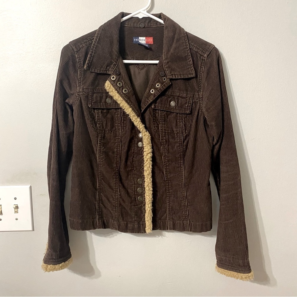 Vintage French Cuff Women’s Small Brown Full Button Moto Jacket Collared